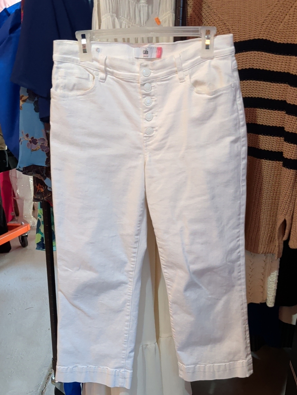 CAbi White Button-Front Cropped Jeans